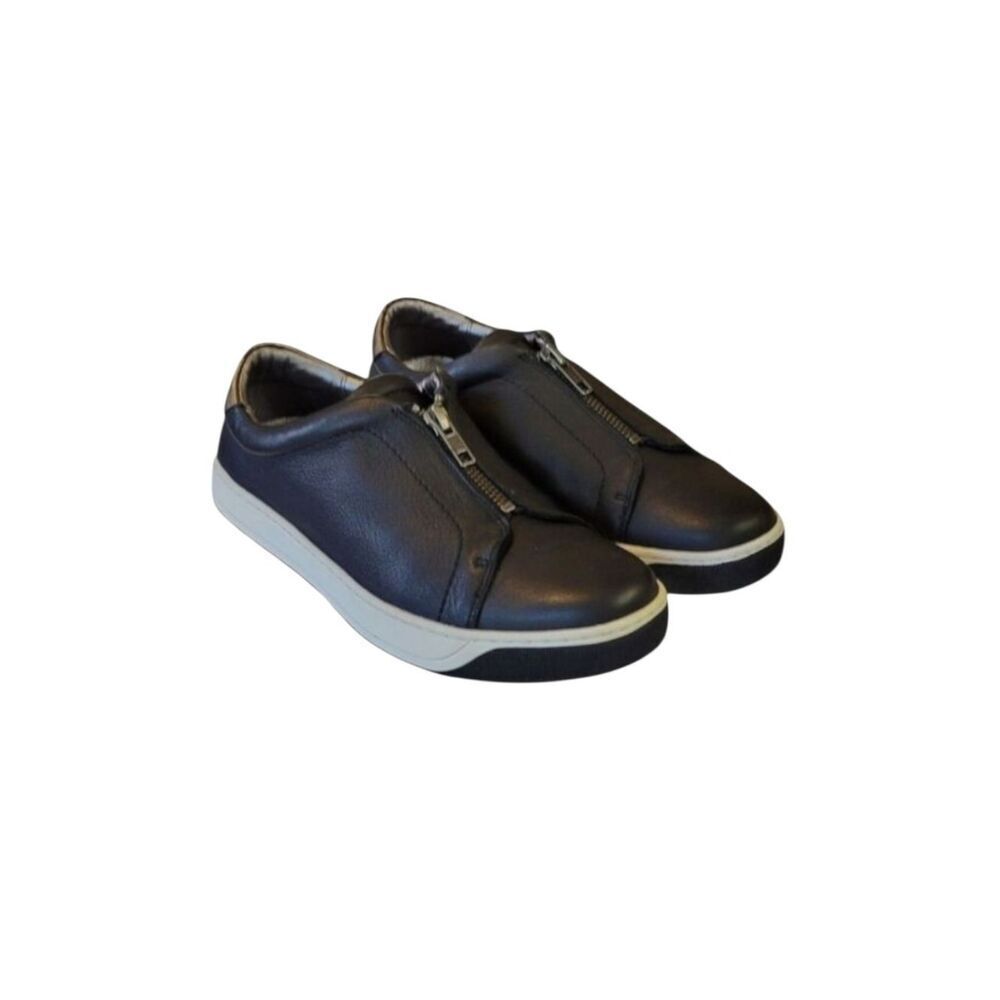 Johnston & MurphyโEmma Black Nappa Leather Zip Slip-On Sneakers Size 7 1/2
